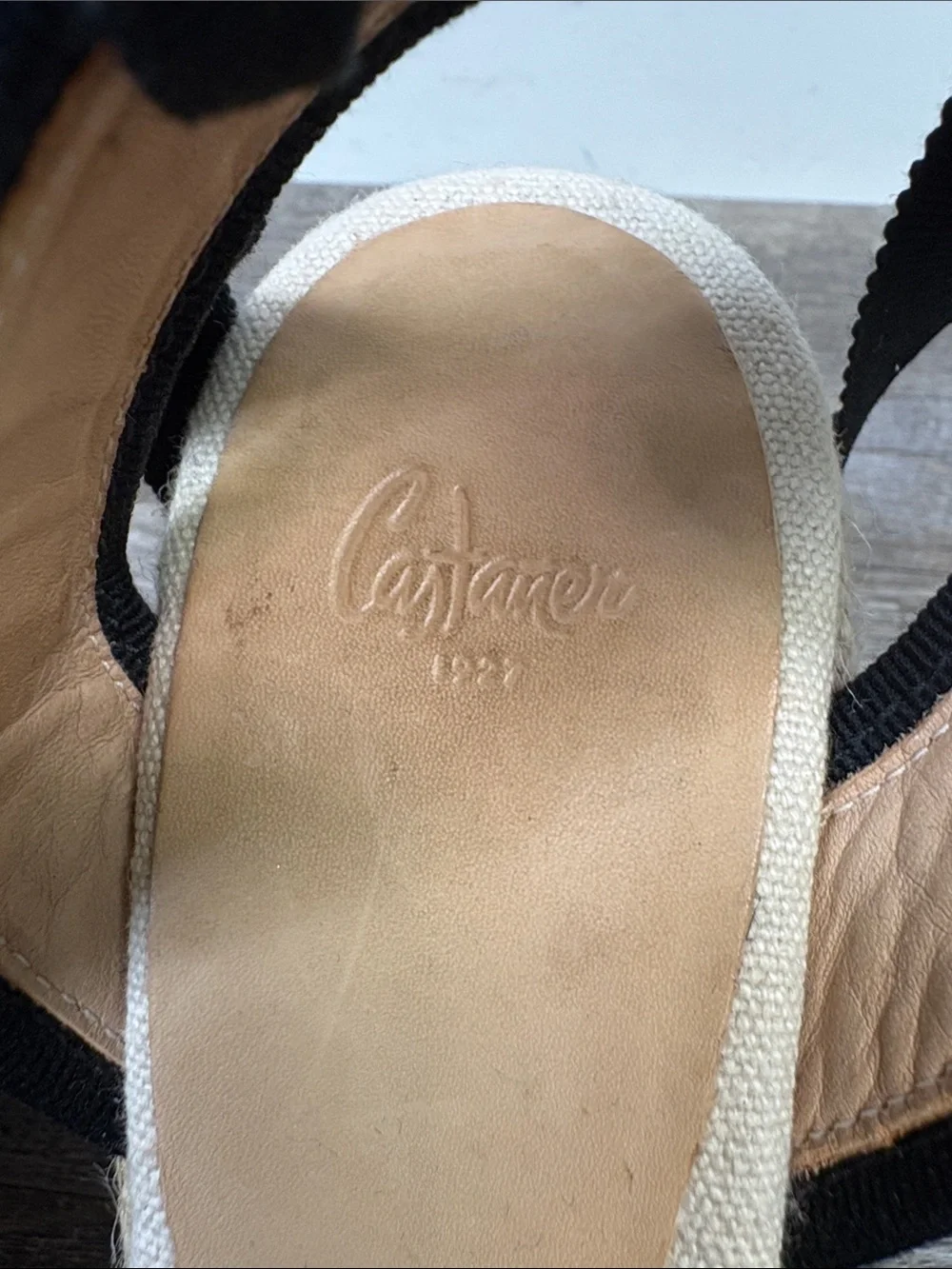 Castañer Canvas Espadrille Wedge Sandals Black Ivory Ankle Tie Size 38
